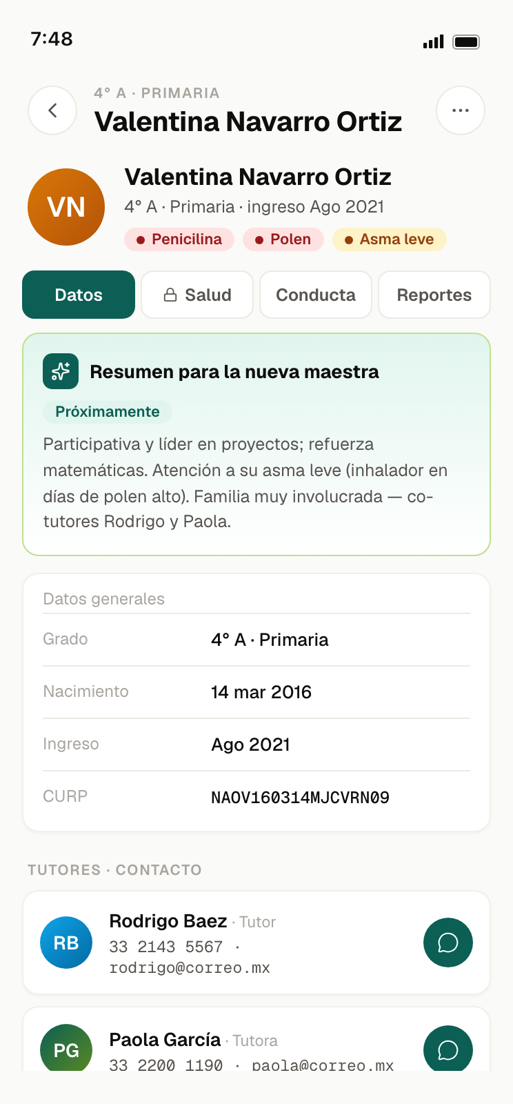 El expediente completo del alumno